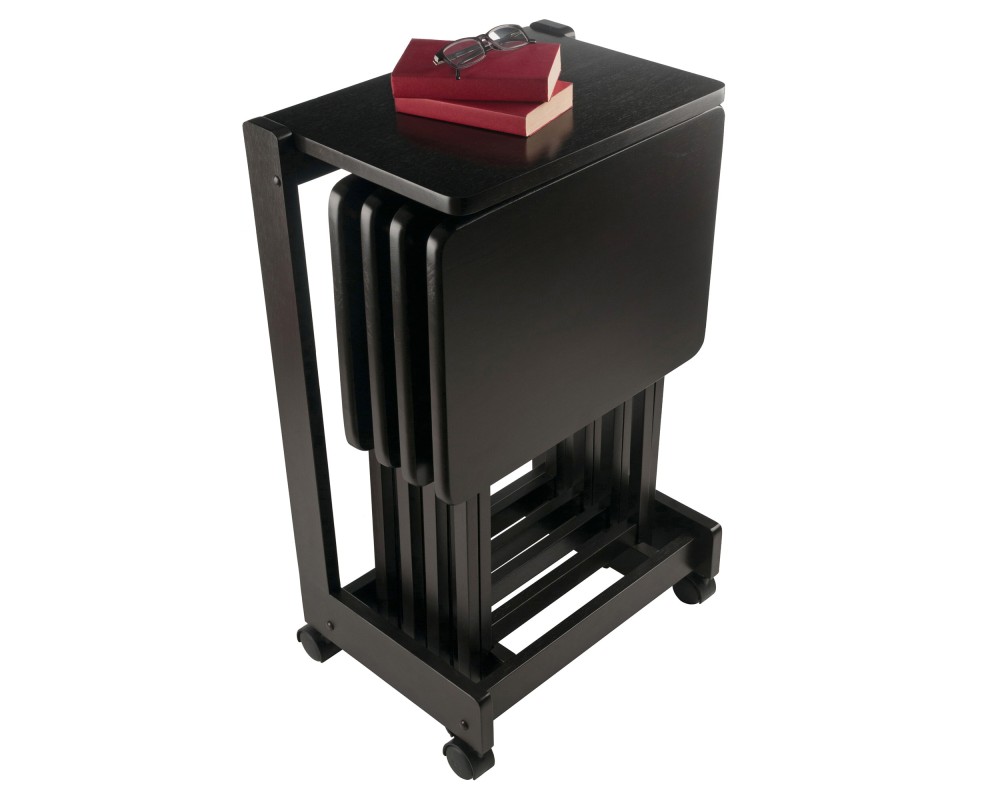 Brienda Snack Table Set with Storage Rack/Stand/ Serving Cart, 32' High, Coffee