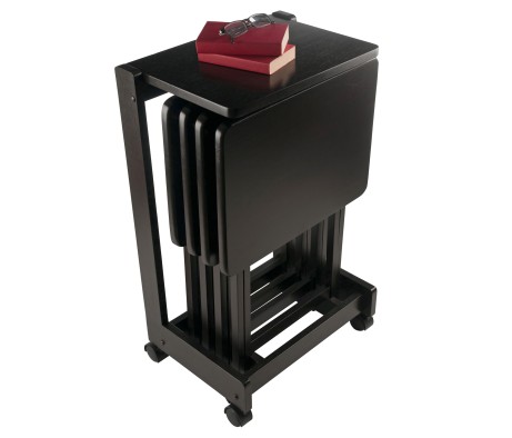 Brienda Snack Table Set with Storage Rack/Stand/ Serving Cart, 32' High, Coffee