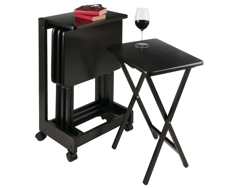 Brienda Snack Table Set with Storage Rack/Stand/ Serving Cart, 32' High, Coffee