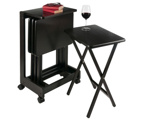 Brienda Snack Table Set with Storage Rack/Stand/ Serving Cart, 32' High, Coffee