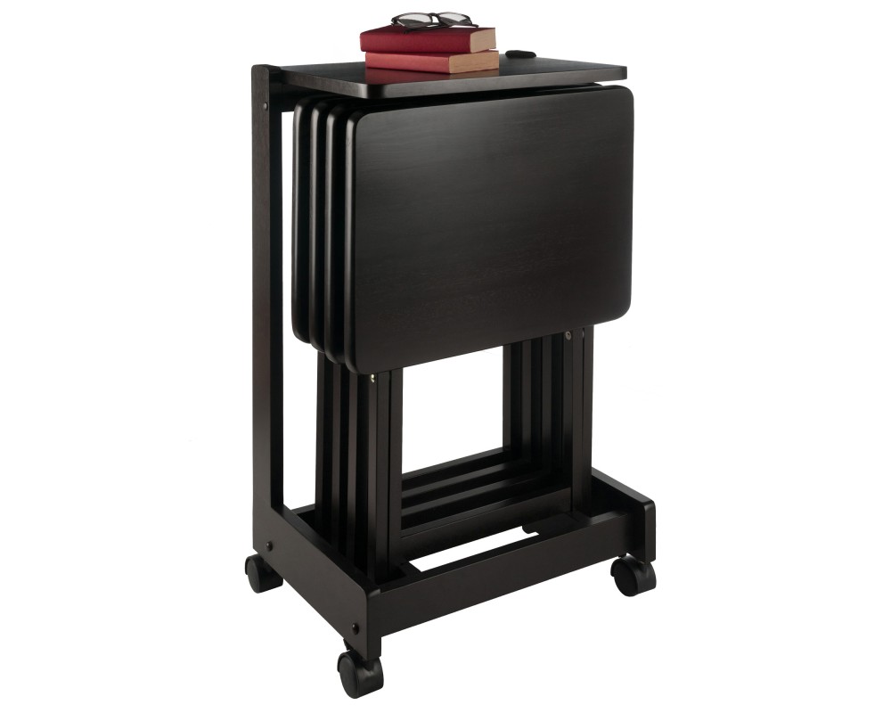 Brienda Snack Table Set with Storage Rack/Stand/ Serving Cart, 32' High, Coffee