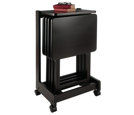 Brienda Snack Table Set with Storage Rack/Stand/ Serving Cart, 32' High, Coffee