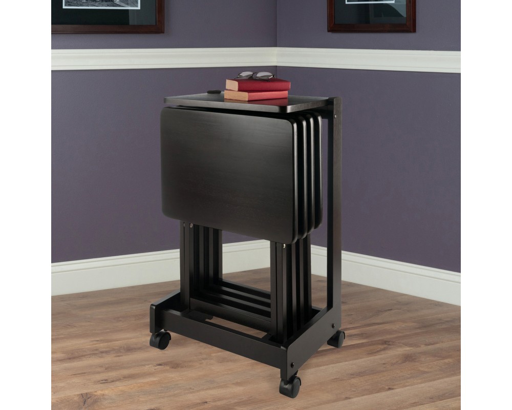 Brienda Snack Table Set with Storage Rack/Stand/ Serving Cart, 32' High, Coffee