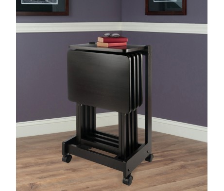 Brienda Snack Table Set with Storage Rack/Stand/ Serving Cart, 32' High, Coffee