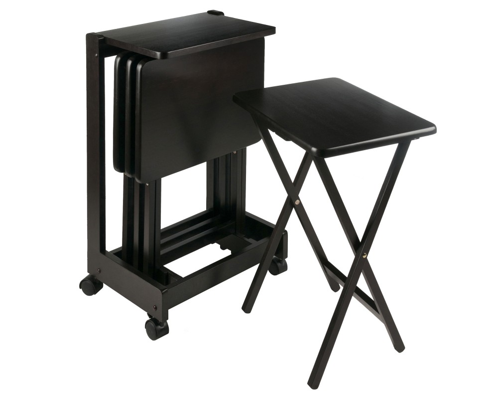 Brienda Snack Table Set with Storage Rack/Stand/ Serving Cart, 32' High, Coffee