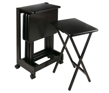 Brienda Snack Table Set with Storage Rack/Stand/ Serving Cart, 32' High, Coffee