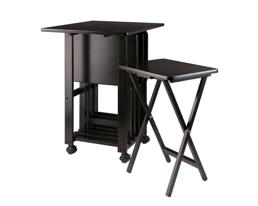 Sophia 5-Pc Snack Table Set with Drop Leaf Mobile Stand, Coffee