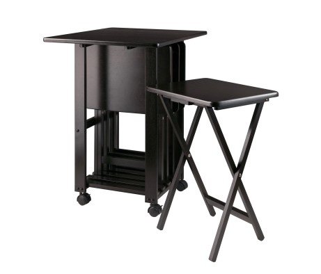 Sophia 5-Pc Snack Table Set with Drop Leaf Mobile Stand, Coffee