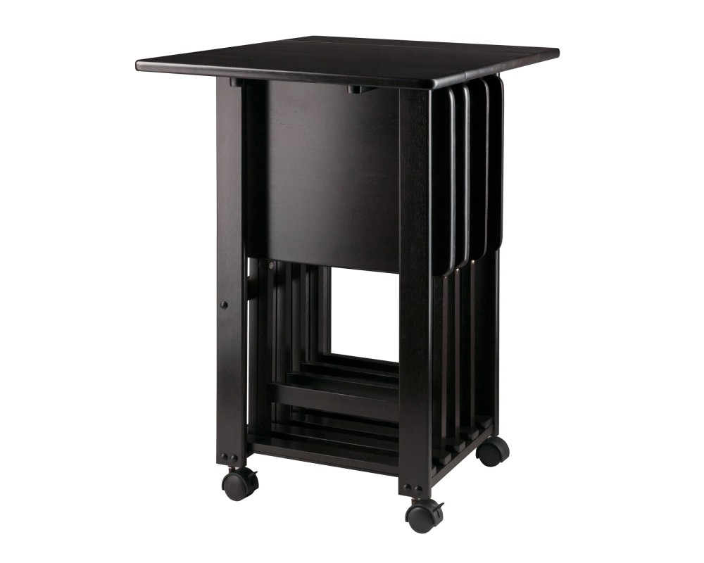 Sophia 5-Pc Snack Table Set with Drop Leaf Mobile Stand, Coffee