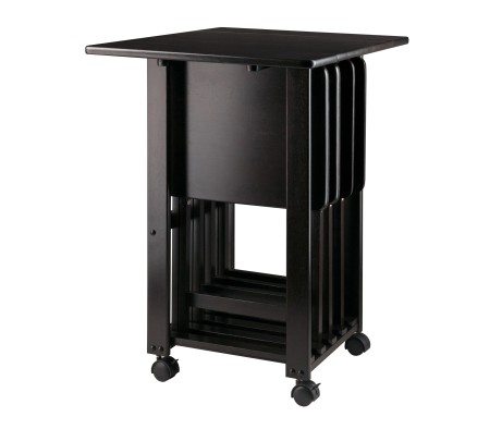 Sophia 5-Pc Snack Table Set with Drop Leaf Mobile Stand, Coffee