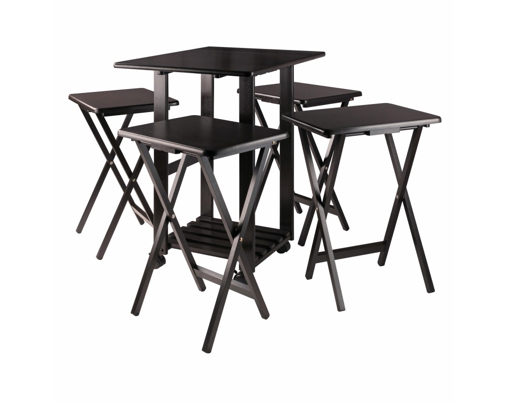 Sophia 5-Pc Snack Table Set with Drop Leaf Mobile Stand, Coffee
