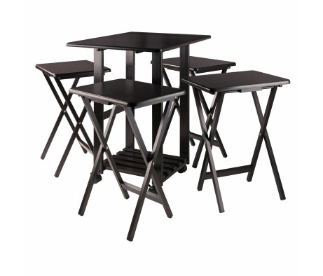 Sophia 5-Pc Snack Table Set with Drop Leaf Mobile Stand, Coffee