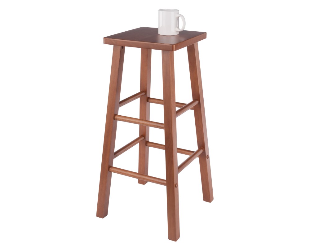 Carrick Square Bar Stool with Footrests, 29' High, 14' Wide, Teak