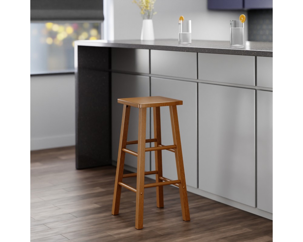 Carrick Square Bar Stool with Footrests, 29' High, 14' Wide, Teak