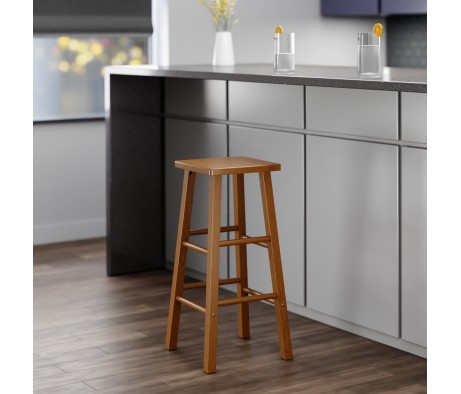 Carrick Square Bar Stool with Footrests, 29' High, 14' Wide, Teak