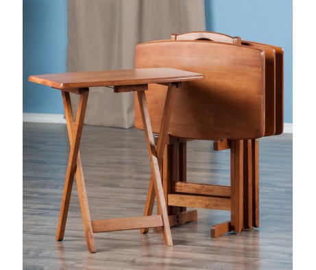 5-Pc Snack Table Set, Oversized, 25' Tall, 23' Wide, Teak