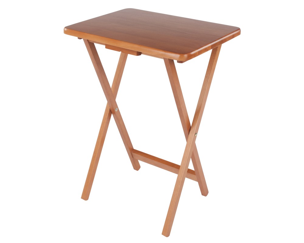 Sophia 5-Pc Snack Table Set with Drop Leaf Mobile Stand, Teak