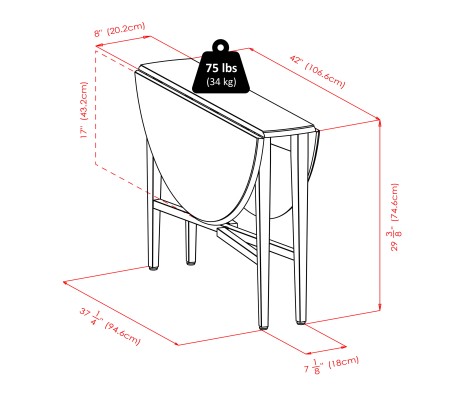 Hannah Foldable Round Dining Table, 42' Wide, with Set of 2 Chairs, Light Oak