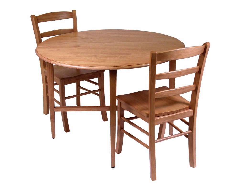 Hannah Foldable Round Dining Table, 42' Wide, with Set of 2 Chairs, Light Oak