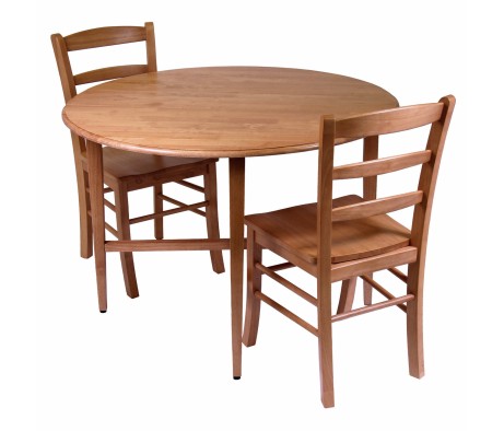 Hannah Foldable Round Dining Table, 42' Wide, with Set of 2 Chairs, Light Oak