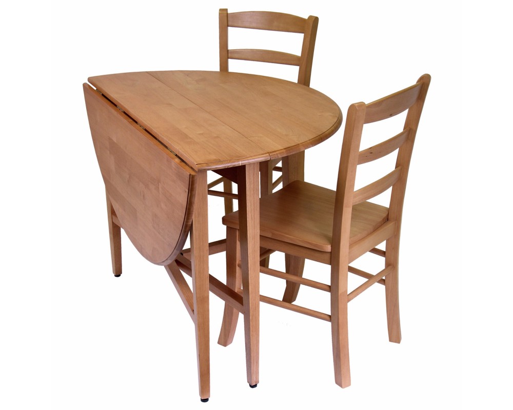Hannah Foldable Round Dining Table, 42' Wide, with Set of 2 Chairs, Light Oak