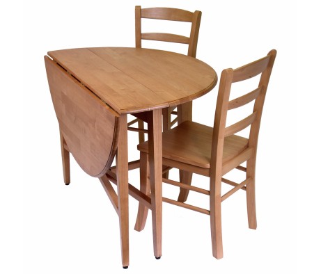 Hannah Foldable Round Dining Table, 42' Wide, with Set of 2 Chairs, Light Oak