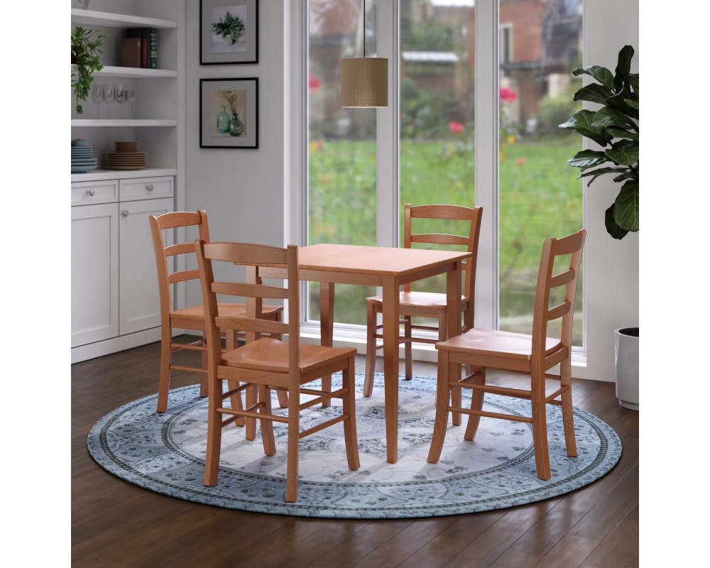 Groveland 5-Pc Dining Table with 4 Ladder Back Chairs, Light Oak