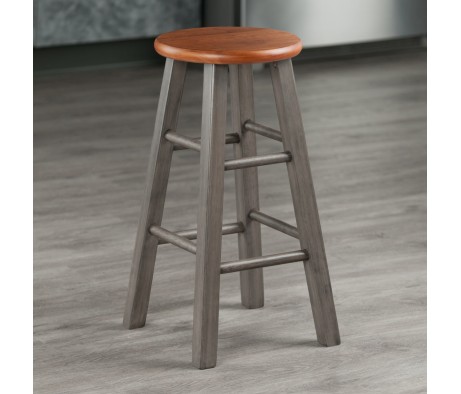 Ivy Round Counter Stool with Footrest, 24' High, Rustic Gray & Teak