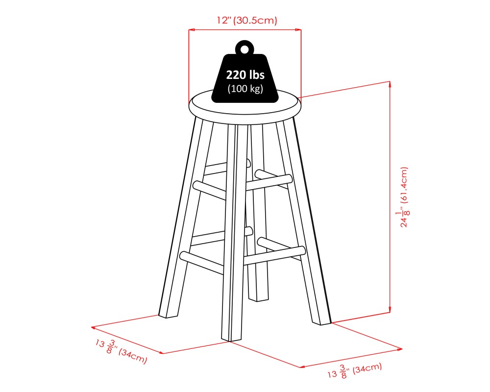 Ivy Round Counter Stool with Footrest, 24' High, Rustic Gray & Teak