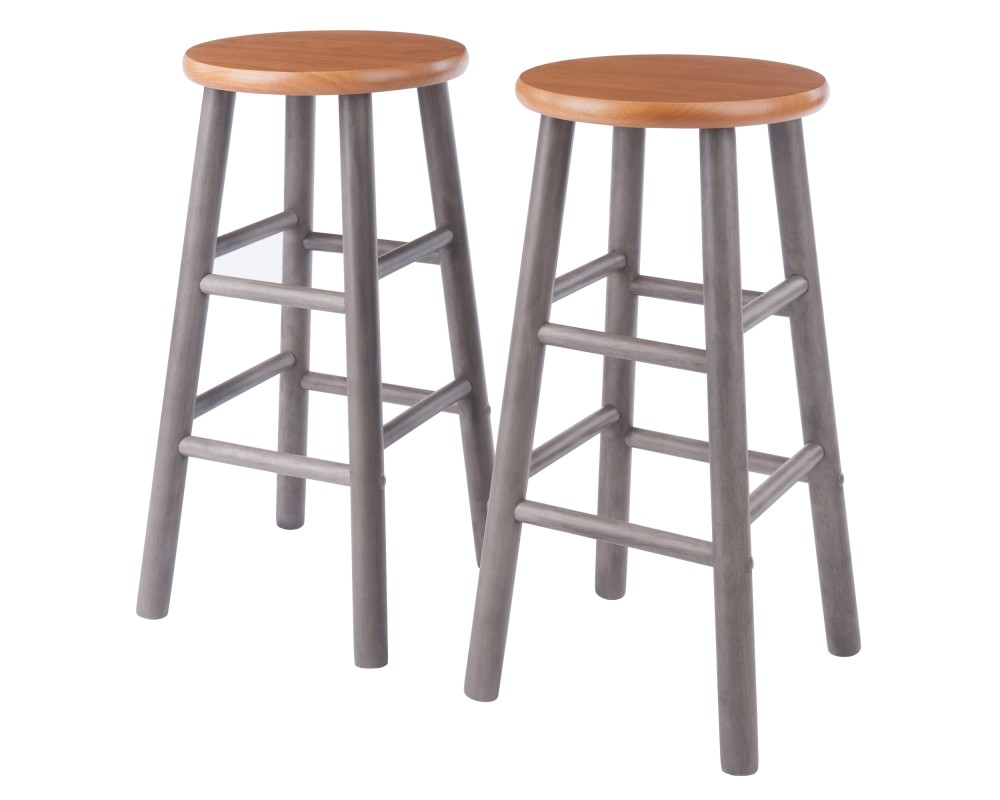 Huxton 2-Pc Counter Stool Set, 24' High, Oyster Gray and Teak