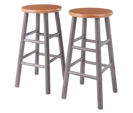 Huxton 2-Pc Counter Stool Set, 24' High, Oyster Gray and Teak