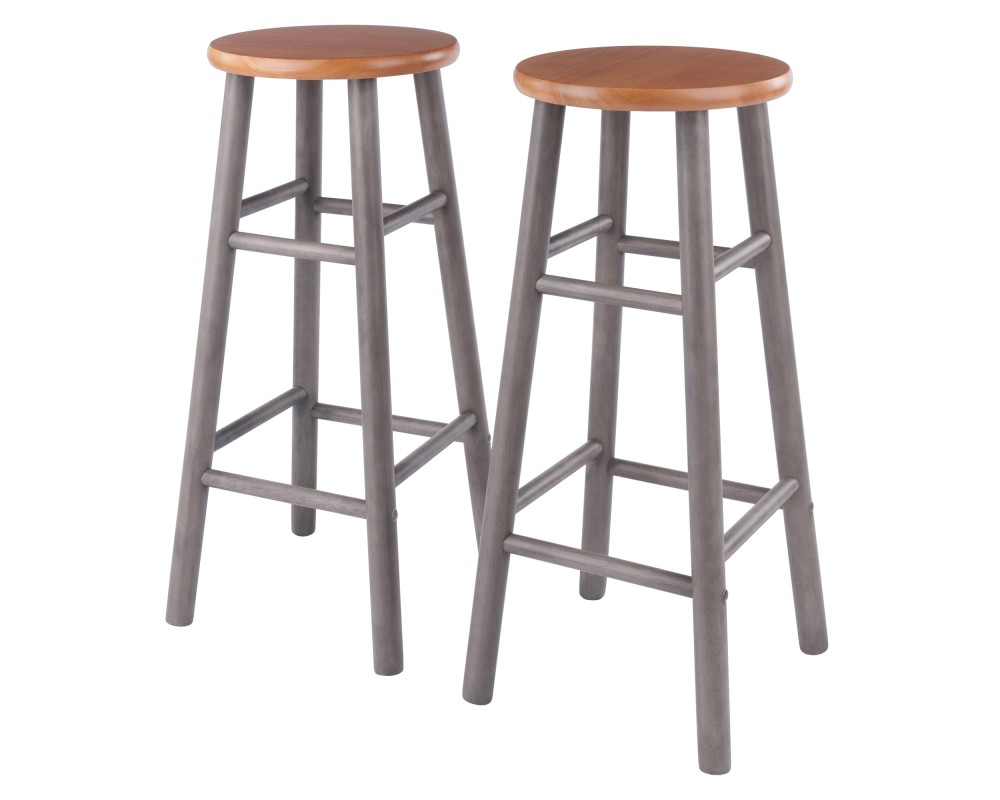 Huxton 2-Pc Bar Stool Set, 29' High, Oyster Gray and Teak