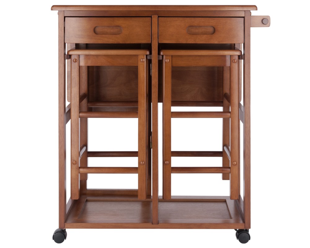 Suzanne Kitchen Space-Saver Table Set with 2 Tuck-Away Stools, 33' Tall, 29' Long, 30' Wide, Teak