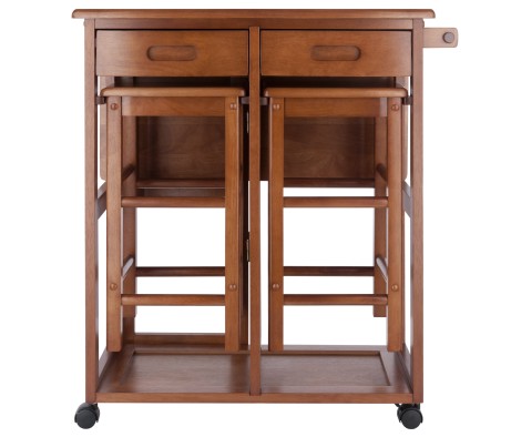 Suzanne Kitchen Space-Saver Table Set with 2 Tuck-Away Stools, 33' Tall, 29' Long, 30' Wide, Teak
