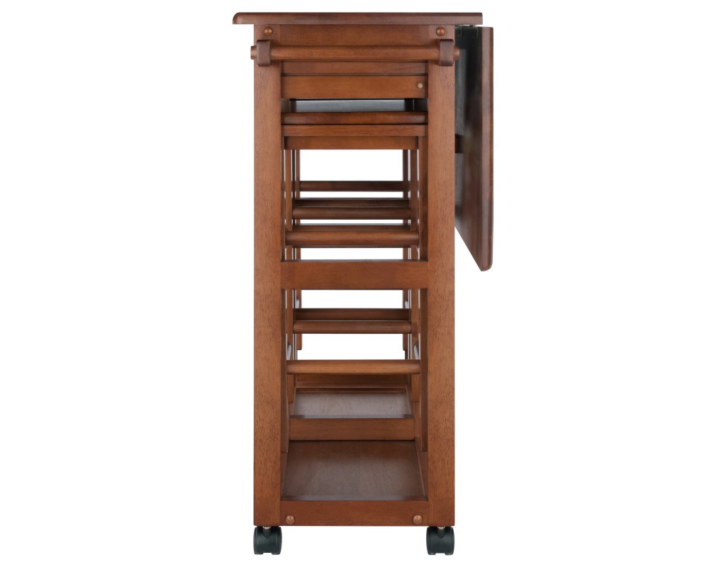 Suzanne Kitchen Space-Saver Table Set with 2 Tuck-Away Stools, 33' Tall, 29' Long, 30' Wide, Teak
