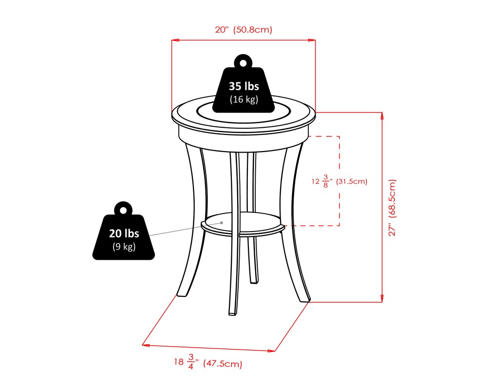 Cassie Round Accent Table with Tempered Glass Countertop, 27 High, 20 Wide, Cappuccino