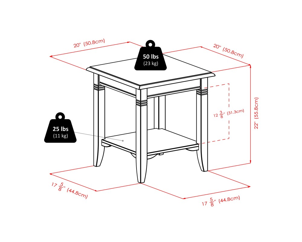 Nolan End Table, 20' Wide, 22' Tall, for Living Room, Bedroom, Cappuccino
