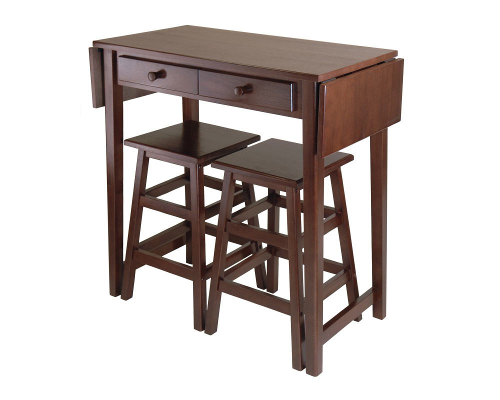 Mercer Extendable High Dining Table with 2 Square-Seat Counter Stools, 34' High, 50' Wide, Cappuccino