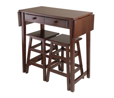 Mercer Extendable High Dining Table with 2 Square-Seat Counter Stools, 34' High, 50' Wide, Cappuccino
