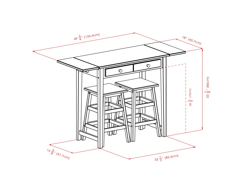 Mercer Extendable High Dining Table with 2 Square-Seat Counter Stools, 34' High, 50' Wide, Cappuccino