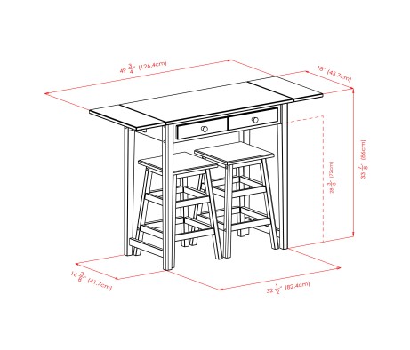 Mercer Extendable High Dining Table with 2 Square-Seat Counter Stools, 34' High, 50' Wide, Cappuccino