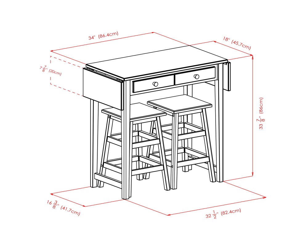 Mercer Extendable High Dining Table with 2 Square-Seat Counter Stools, 34' High, 50' Wide, Cappuccino
