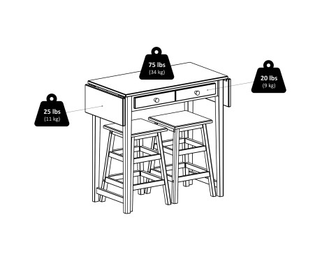 Mercer Extendable High Dining Table with 2 Square-Seat Counter Stools, 34' High, 50' Wide, Cappuccino