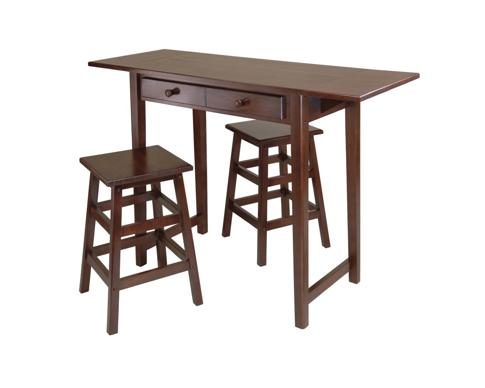 Mercer Extendable High Dining Table with 2 Square-Seat Counter Stools, 34' High, 50' Wide, Cappuccino