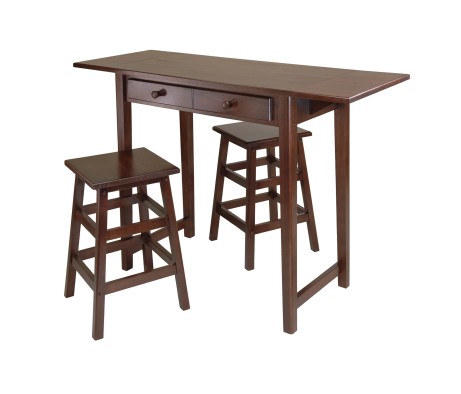 Mercer Extendable High Dining Table with 2 Square-Seat Counter Stools, 34' High, 50' Wide, Cappuccino
