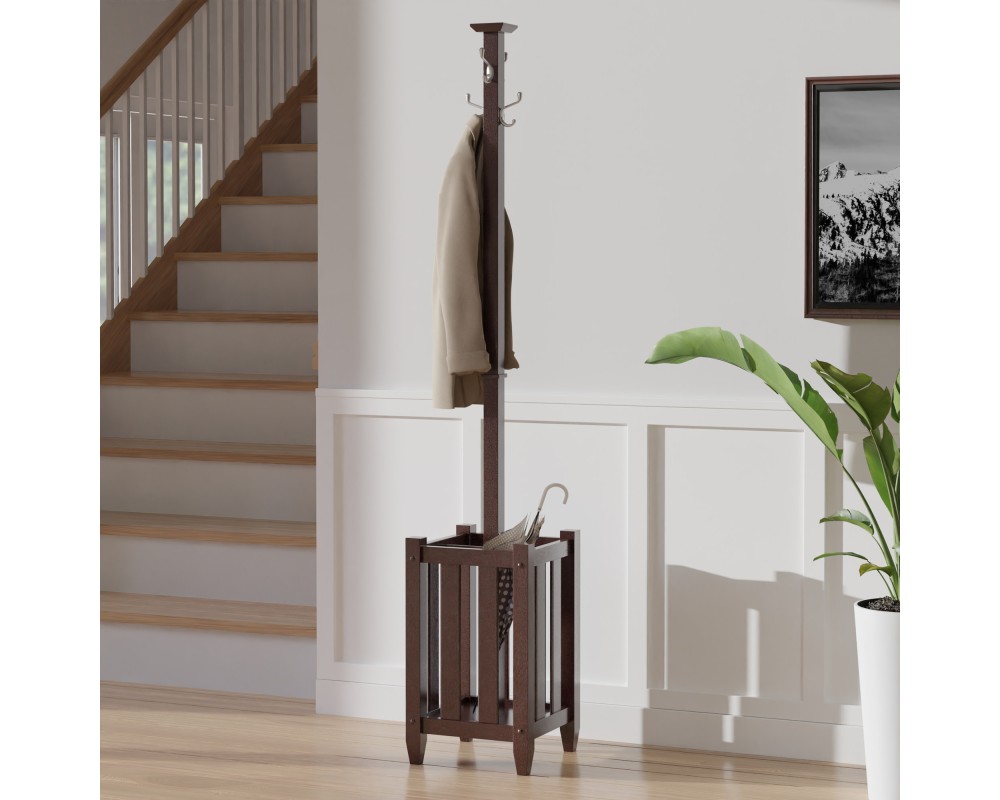Memphis Coat Rack with Umbrella Stand, 72' High, Cappuccino