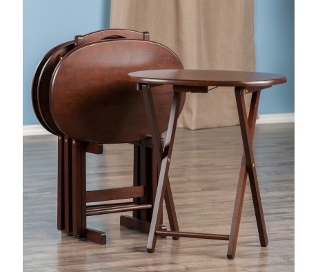 Nathan 5-Pc Snack Table Set with Stand, Cappuccino