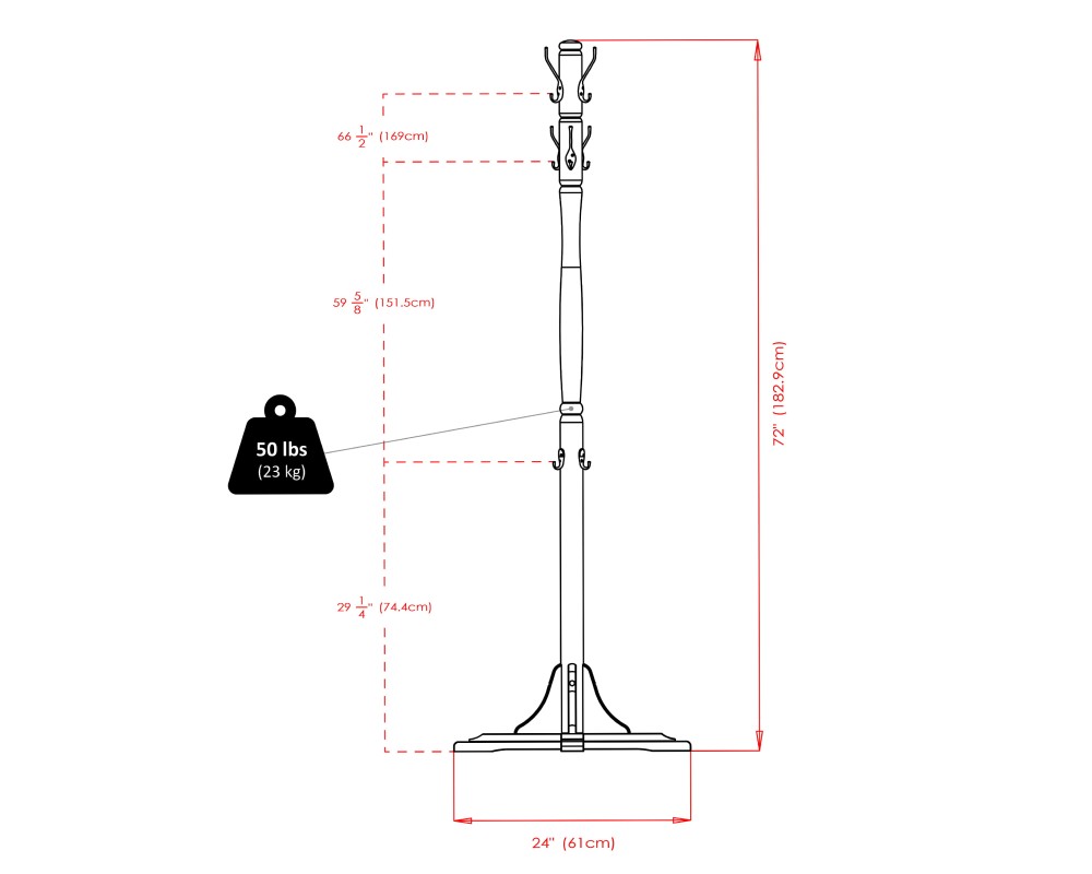Jera 9-Hook Coat Rack, 72' High, Cappuccino