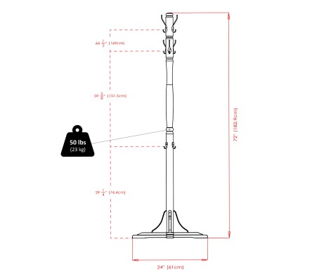 Jera 9-Hook Coat Rack, 72' High, Cappuccino