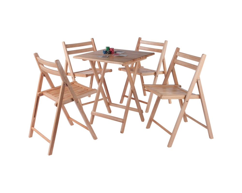 Delaney Folding Table with 4 Folding Chairs, 30' High, 24' Wide, Natural